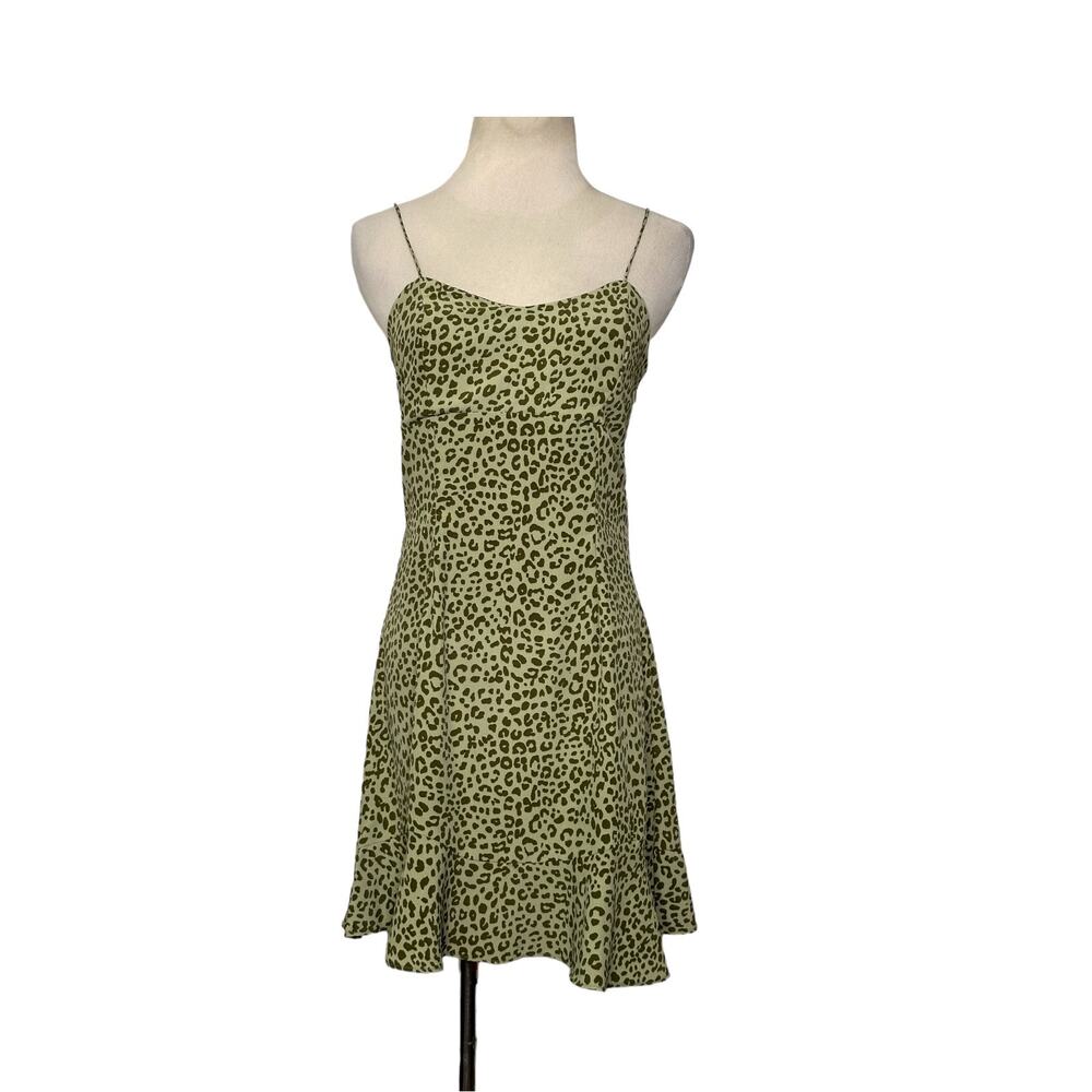 Zara green animal print summer mini dress size small